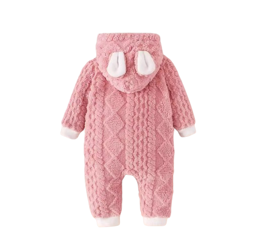 The Amanda - Baby Girl Winter Fleece Pink Hooded Romper – Soft, Warm All‑in‑One Outfit for Infants
