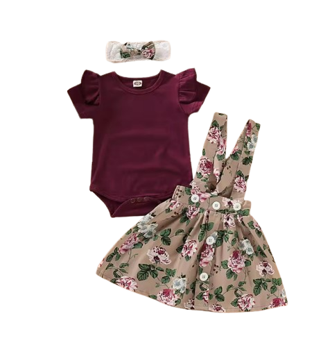 The Avianna - Baby Girl Christmas Outfit 3PCS Romper Suspender Skirt Headband Set