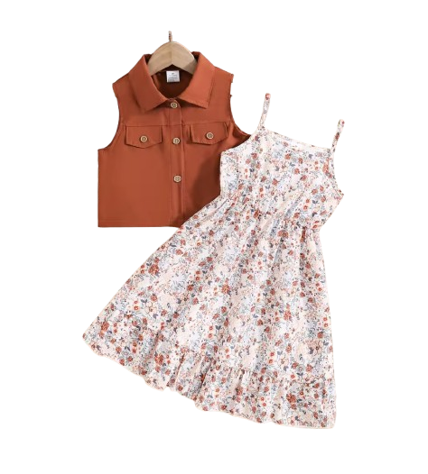 The Abby - Girls' Floral Dress and Button-Up Cardigan 2-Piece Summer Set