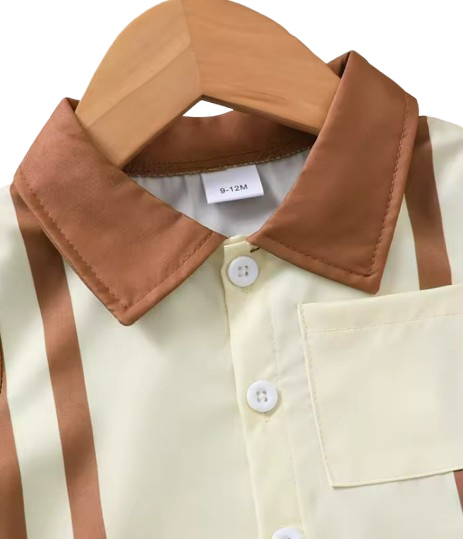 The Carmelo - Baby Boys' Summer Outfit Set – Striped Color Block Collared Shirt with Pocket & Shorts