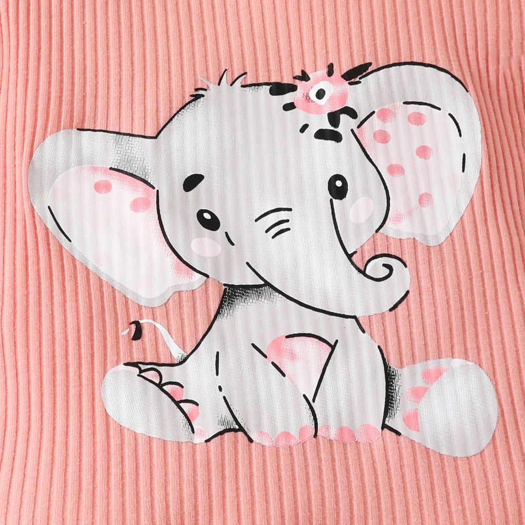 2pcs, Adorable Baby Girls Elephant Pattern Top and Skirt Set with LaceSleeves -Perfect for Summer!
