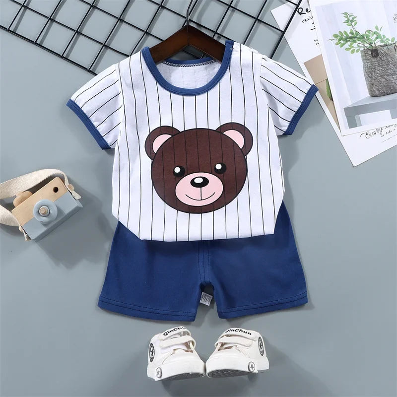 Baby Girl Clothes Sets Boy Cartoon Suit Children Short-Sleeved T-Shirt Shorts 2 Pieces New Summer Thin Casual Cute Outfit