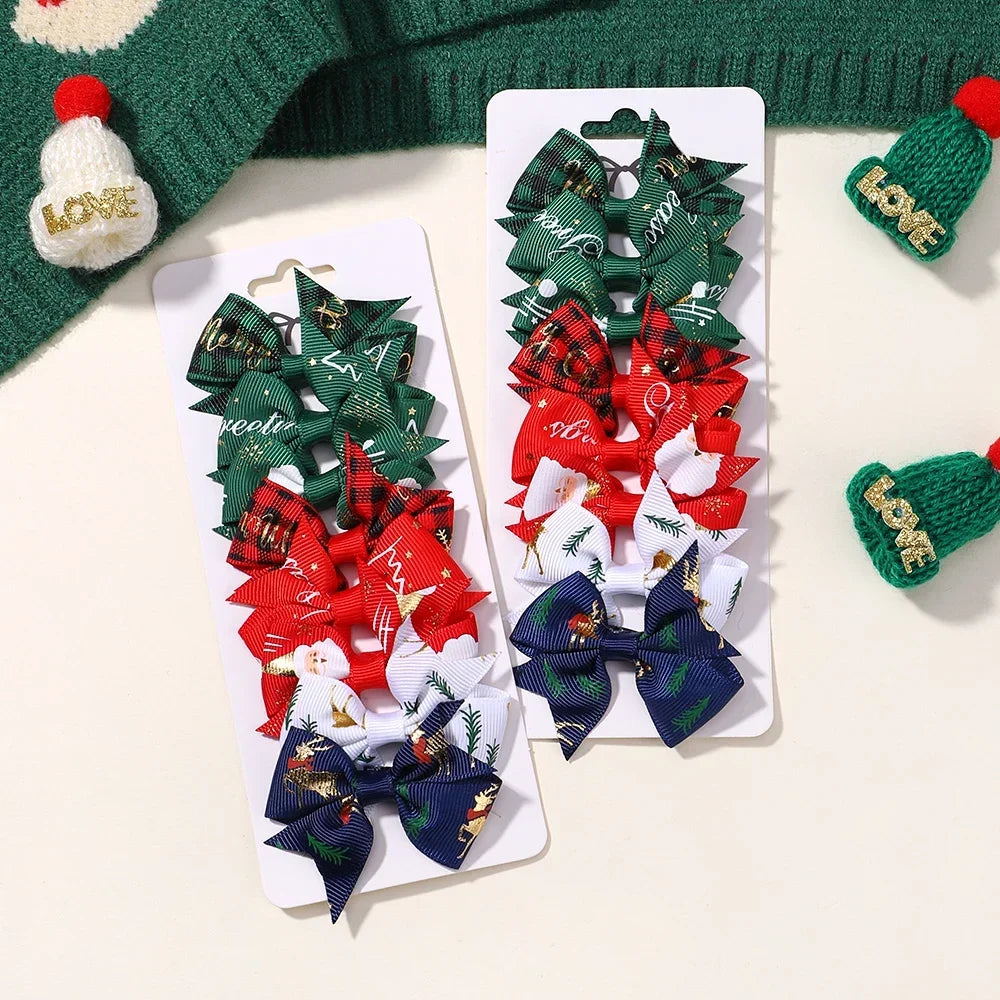 6/8Pcs Christmas Bows Hair Clip