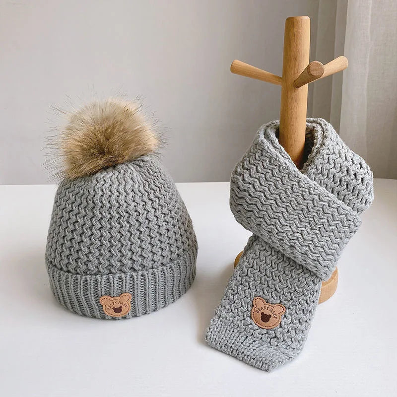 Cute Bear Baby Hat Scarf Set