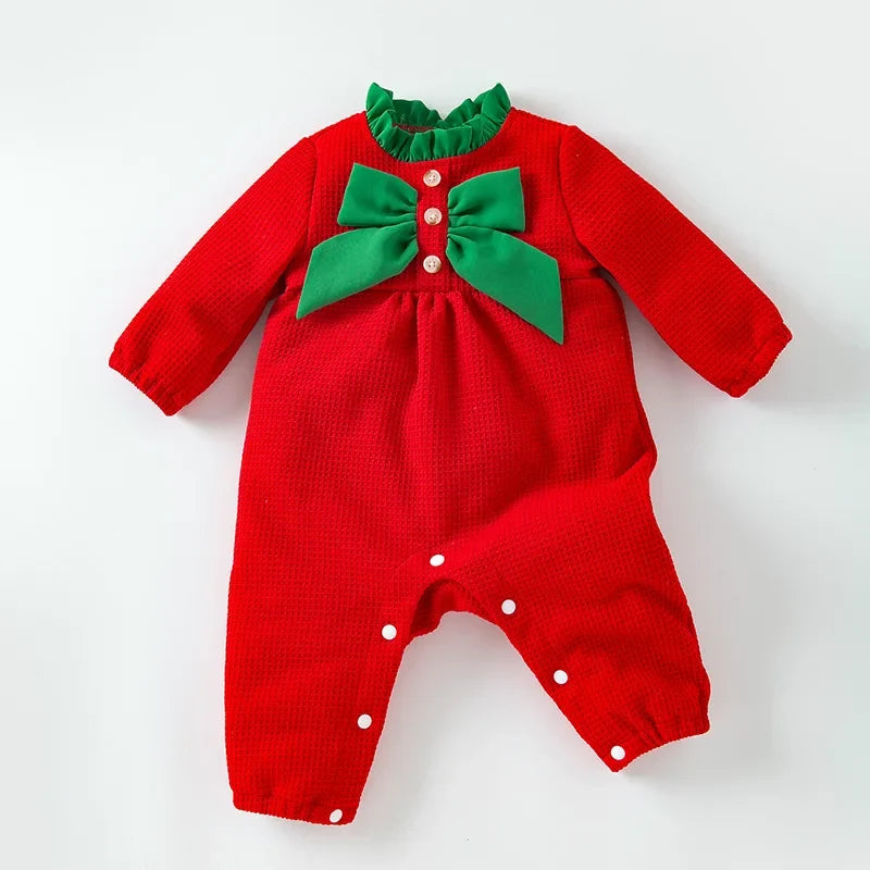 Baby Christmas Bow Long-sleeved Rompers