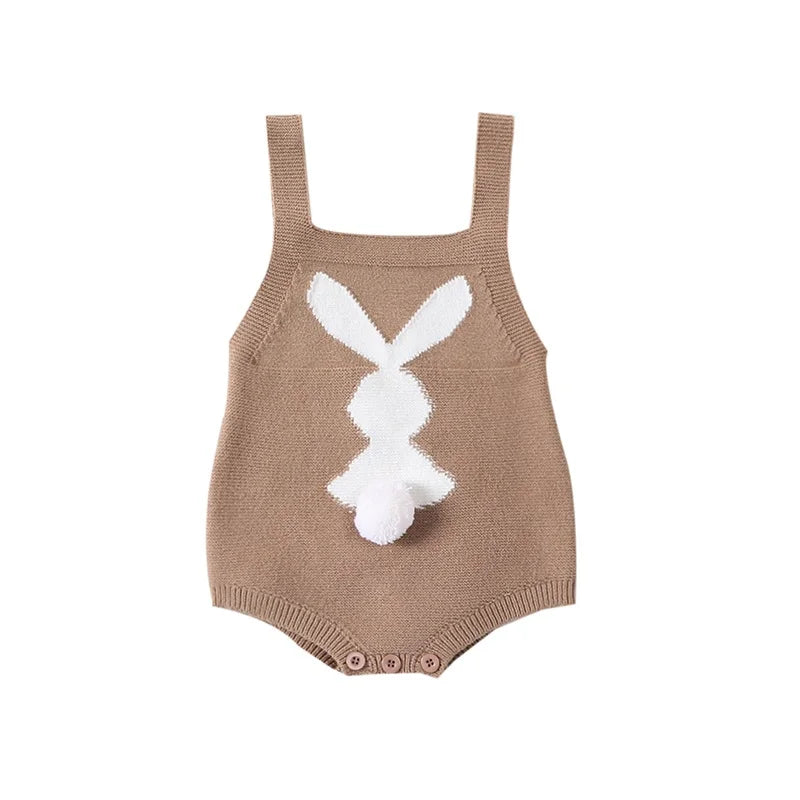Bunny Print Square Neck Sleeveless Knit Rompers