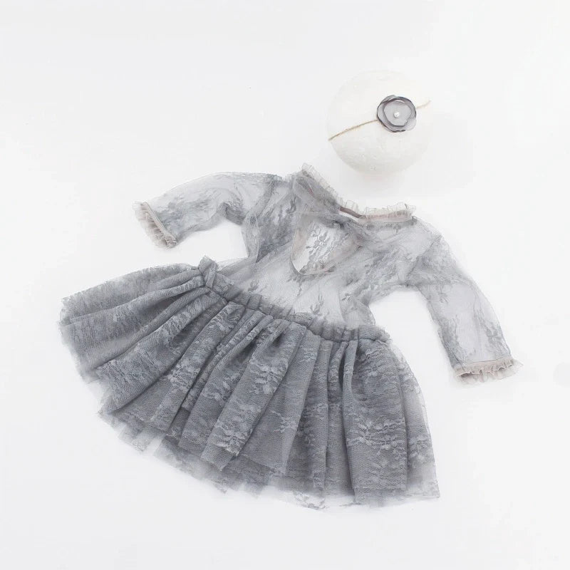 3Pcs Newborn Photography Props Baby Girl Lace Dress Infant Toddler Photo Props Headdress Outfits