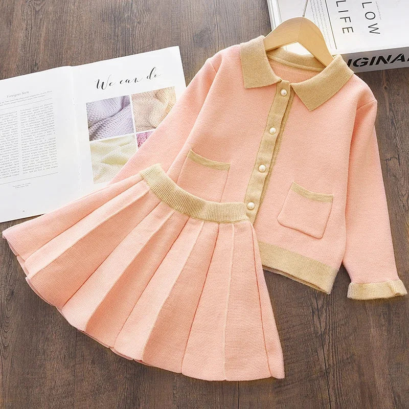 Bear Leader Kids Christmas Sweet Knitwear Suits Girls Baby Plaid Sweaters Coats Suspender Dress Outfits Princess Clothes Sets