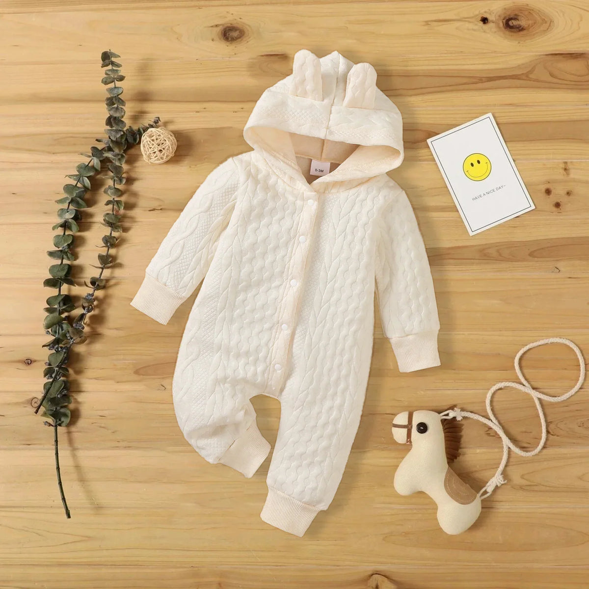 Baby Romper Cute Ears Solid Hooded Long Sleeve Baby Bodysuit