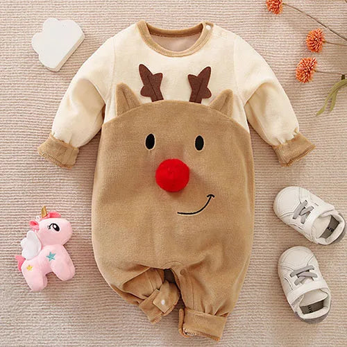 Cozy Baby Christmas Cartoon Hooded Bodysuits