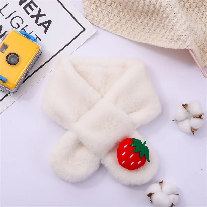 Baby Winter Warm Thicken Scarfs New Children Cute Cartoon Faux Rabbit Fur Cross Collar Scarves Boy Girl Soft Plush Scarf Gift