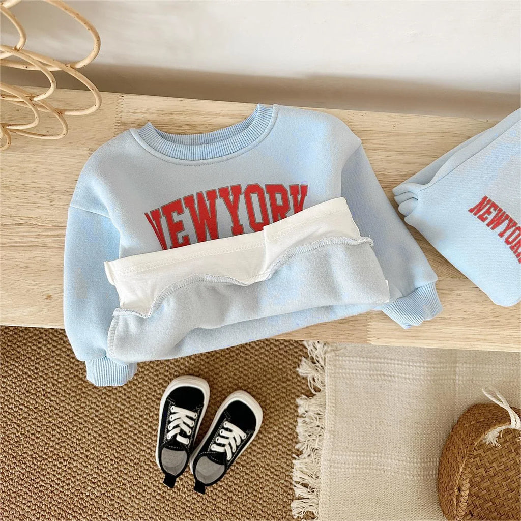 2Pcs Baby Clothing Set Boys Girls NewYork Print Sports Top Pants Suit