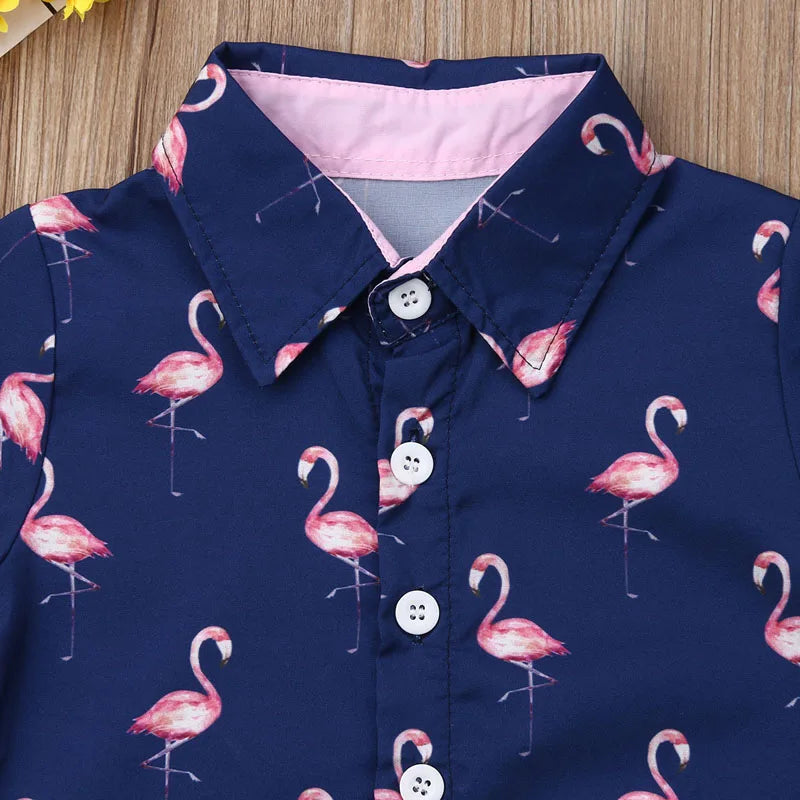 Gentleman Flamingo Short Sleeve Shirt+Shorts