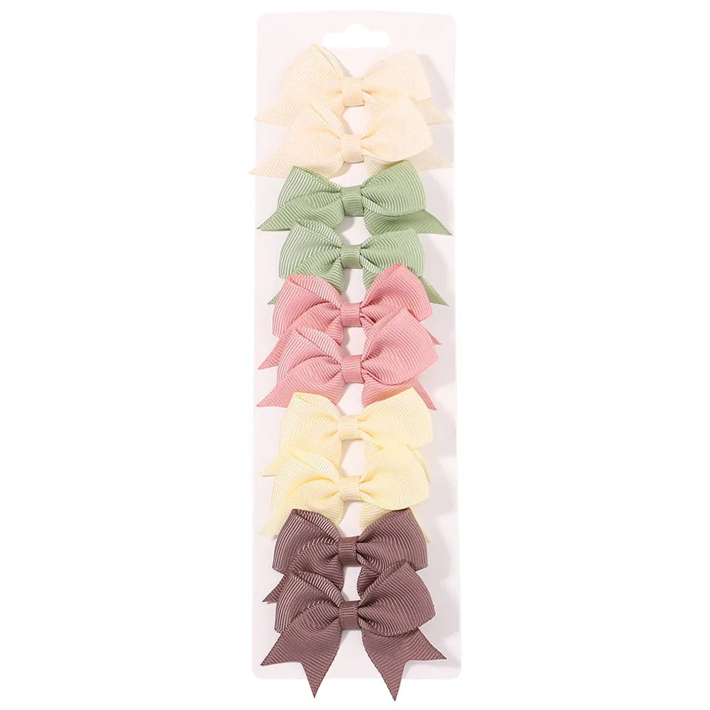 Cute Solid Ribbon Bowknot 10Pcs/Set Hair Clips