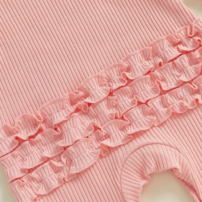 Baby Girl Long Sleeve Letters Heart Print Jumpsuit with Bowknot Headband