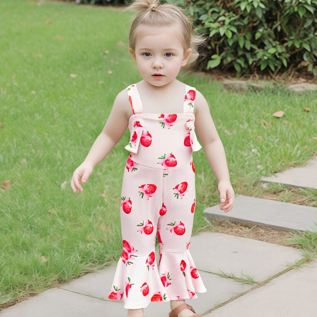 Bell-Bottom Jumpsuit Bow/Watermelon/Strawberry Square Neck