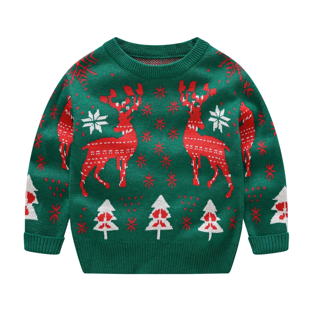 Festive Christmas Kids Sweater - Adorable Elk Print Crew Neck Knitwear