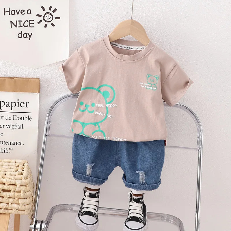 Cartoon Bear Tshirt Shorts 2Pcs/Sets Toddler Fashion Tracksuit Casual Outfit