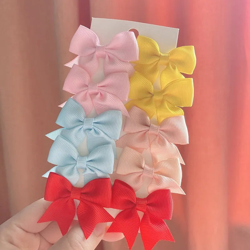 Cute Solid Ribbon Bowknot 10Pcs/Set Hair Clips