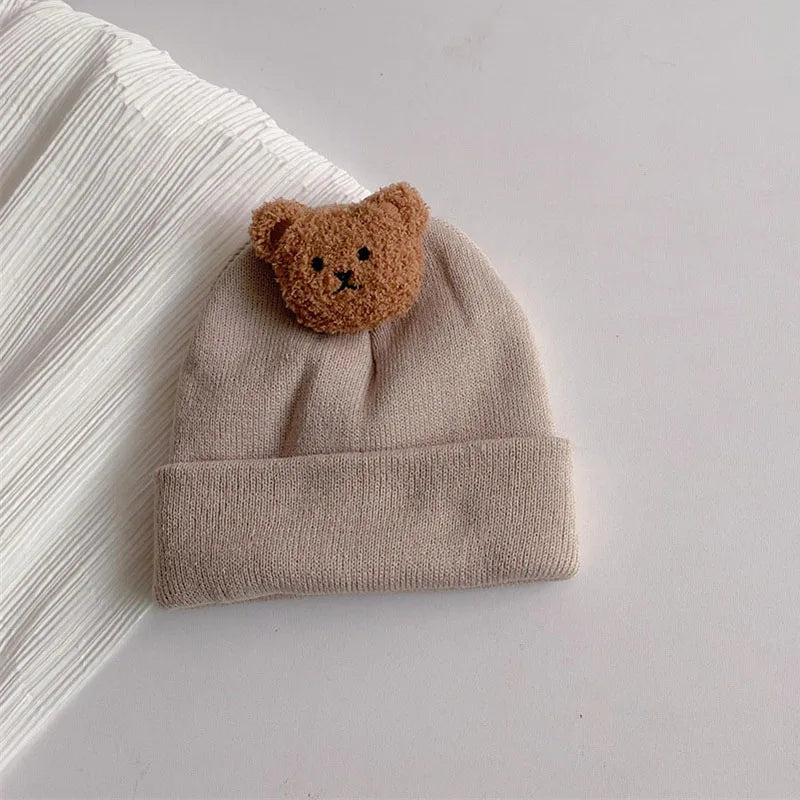 Cartoon Bear Baby Hat Cute Autumn Winter Warm Knitted Cap Beanies Infant Toddler Korean Solid Color Kids Boy Girl Beanie Caps 모자