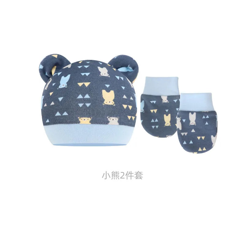 5pcs Baby Cartoon Anti-scratch Gloves Hat Foot Cover Set