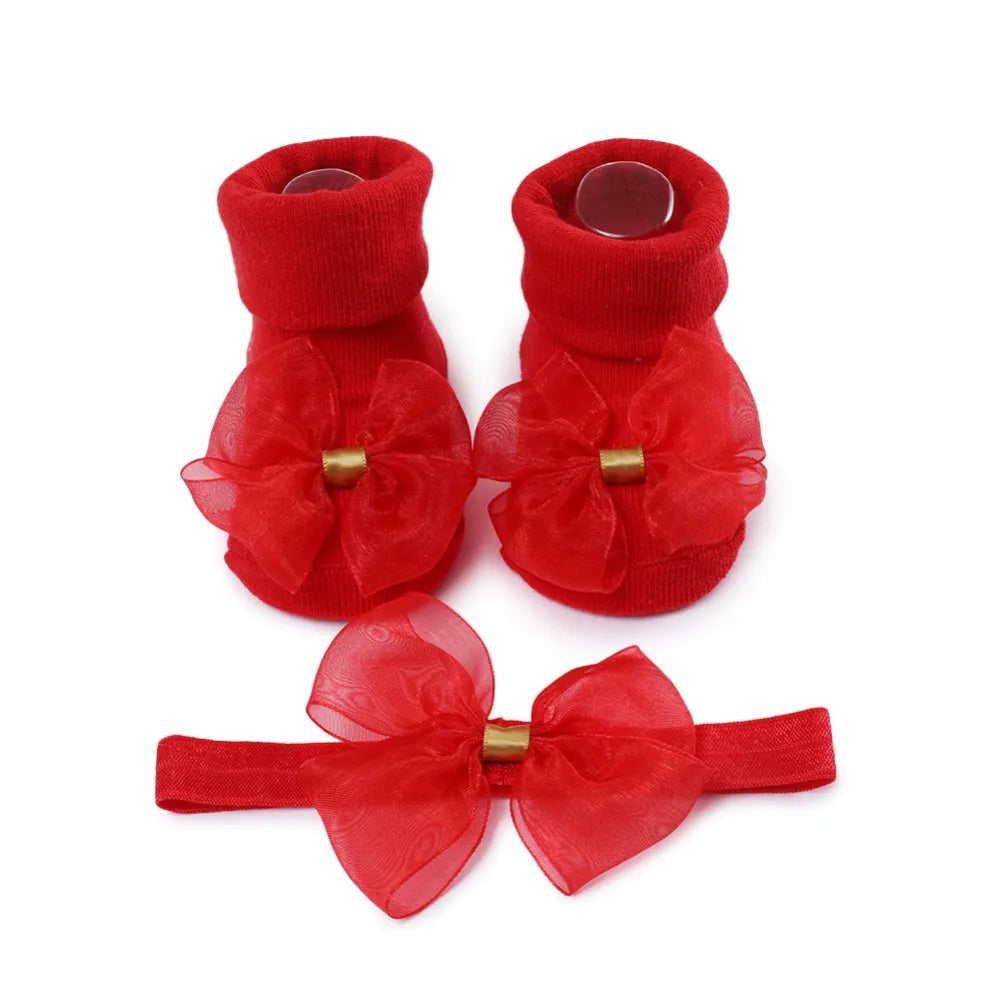 Baywell Fashion Baby Girls Headband + Socks Set 0-12 Months Cute Toddler Princess Socks Autumn Infant Bow-knot Socks