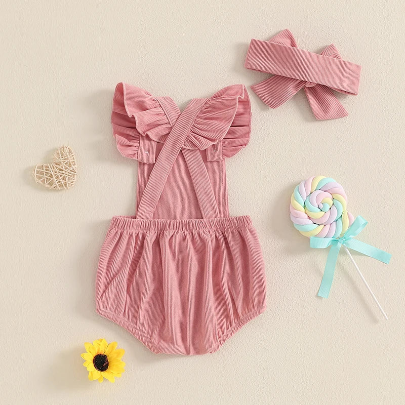 Baby Girl Valentines Day Outfit Heart Letter Embroidered Corduroy Overalls