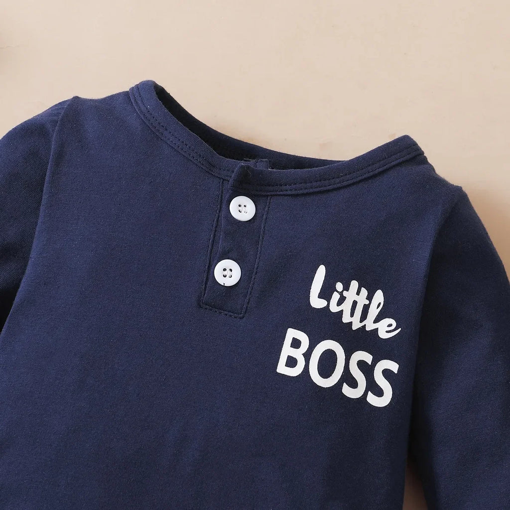 Baby Boy Romper Long Sleeves Letter Print Jumpsuit+Hat