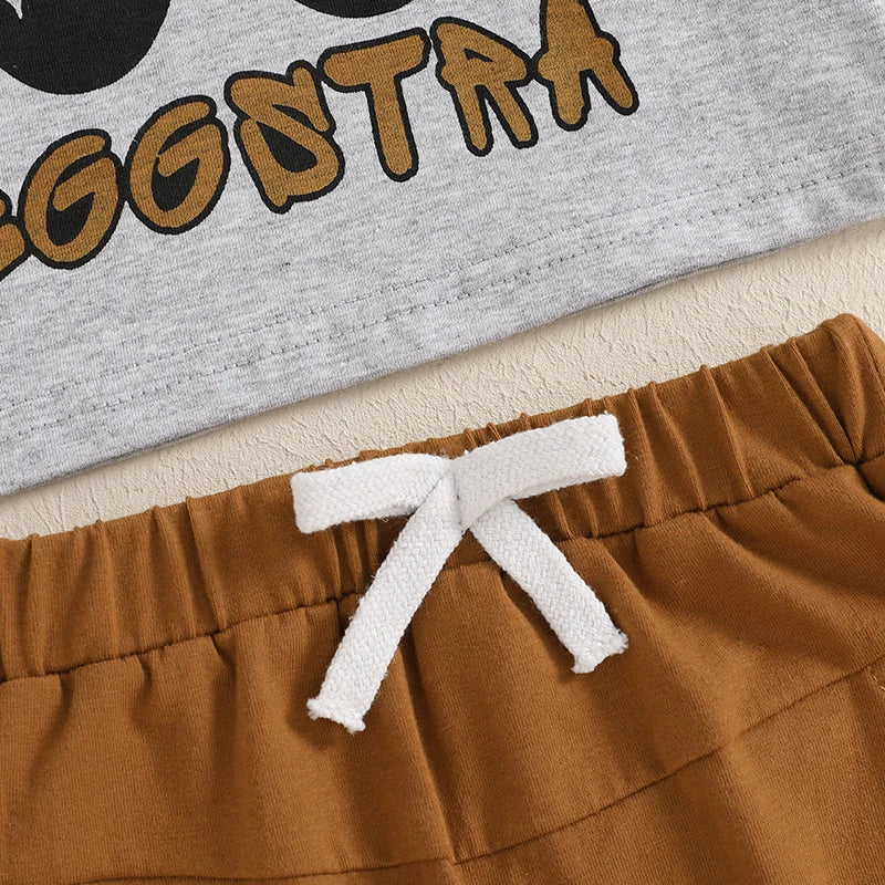 Bunny Print Short Sleeve T-Shirt and Elastic Waist Pants