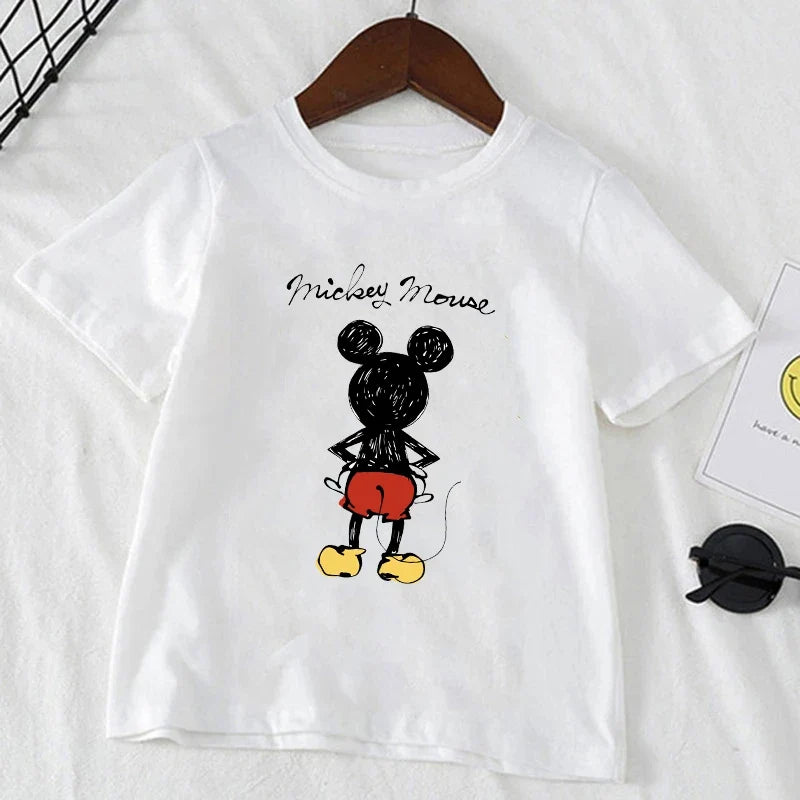 Cute Minnie Mickey Mouse Print Short Sleeve White T-shirt