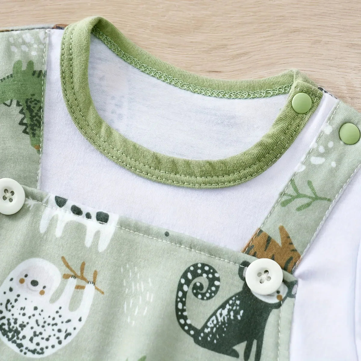 Animal Print Romper Newborn Baby Faux Two-Piece Bodysuit with Short Sleeves