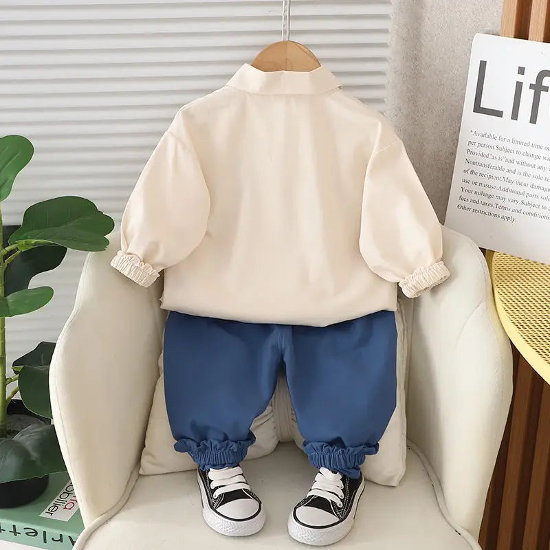 Cotton Sport Patchwork Dinosaur Shirt+  Jeans 2Pcs/Set