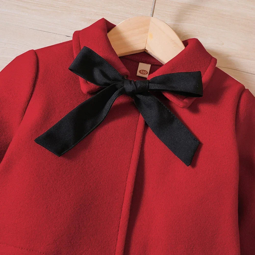 Autumn and winter new children's wear festival red 3-piece winter solid color coat suspenders skirt + hat fashion girls' suit