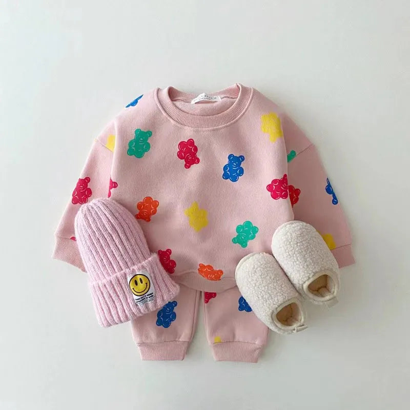 Cute Colourful Gummy Bears Tracksuit/ Pullover Sweatshirts+ Simple New Track Trousers 2pc Spring New Set