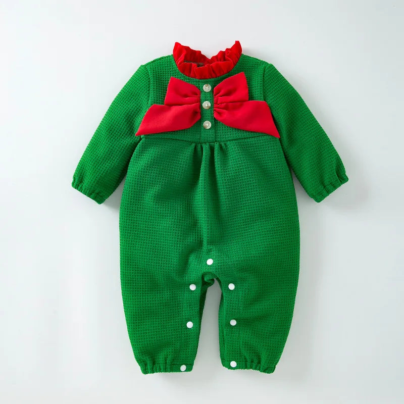 Baby Christmas Bow Long-sleeved Rompers