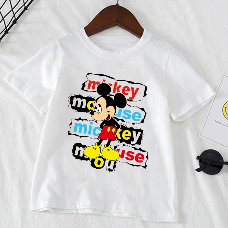 Cute Minnie Mickey Mouse Print Short Sleeve White T-shirt