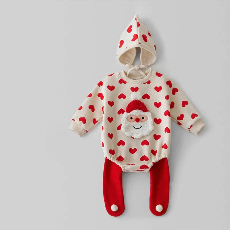Christmas Baby Sweater Santa Clause Romper Hat Set
