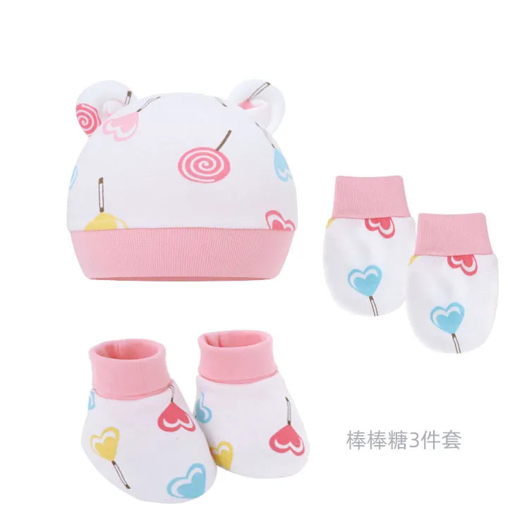 5pcs Baby Cartoon Anti-scratch Gloves Hat Foot Cover Set