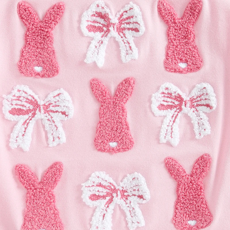 Baby Girl 2Pcs Easter Outfits Short Sleeve Bunny Bow Embroidery T shirt and Shorts