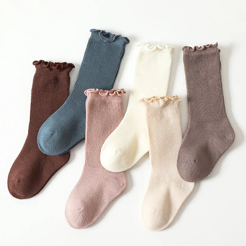 Baby Girl Knee High Socks Newborn Baby Socks Solid Color Cotton Ruffle Kids Long Socks Toddler Girls Christmas Children's Socka