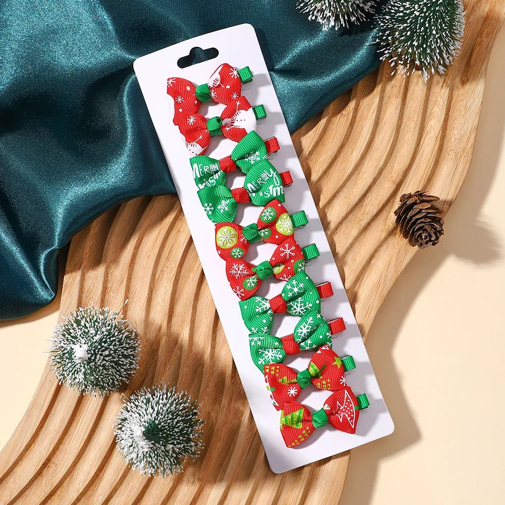 10Pcs/lot Christmas New Years Hair Bows Hair Clip