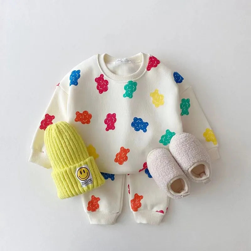Cute Colourful Gummy Bears Tracksuit/ Pullover Sweatshirts+ Simple New Track Trousers 2pc Spring New Set