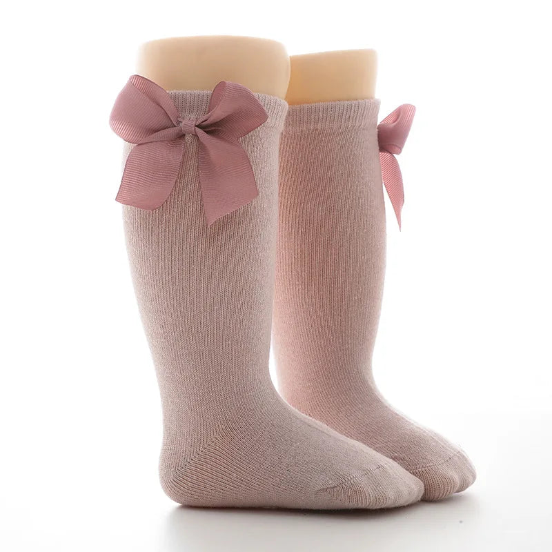 Baby Toddlers Socks Autumn Winter Children Girls Knee High Long Sock Cotton Big Bow Spanish Style Kids Floor Socks Baby Items
