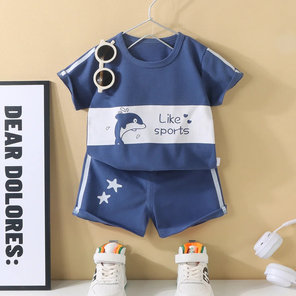 Back to School Outfits 2025 New Summer Boy Girls Beach Clothes T-Shirts+Shorts Cute Cartoon 2Pcs Kids Sets 1-7Yrs Casual Sets