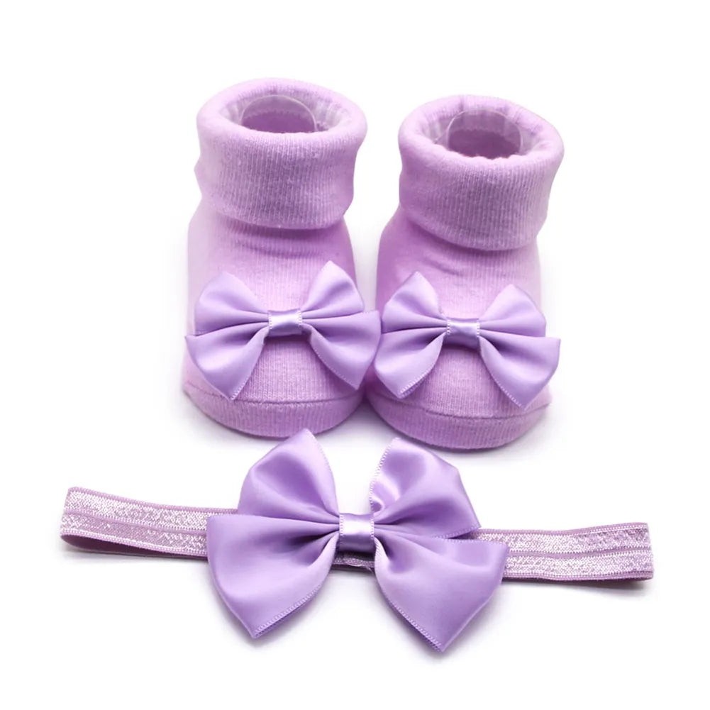 Baywell Fashion Baby Girls Headband + Socks Set 0-12 Months Cute Toddler Princess Socks Autumn Infant Bow-knot Socks