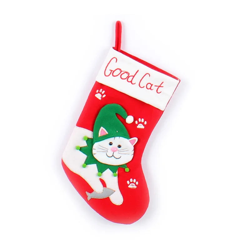 Cute Dogs and Cats Cartoon Christmas Stockings, Pendant, Christmas Tree Gift Bag, Decorative Socks