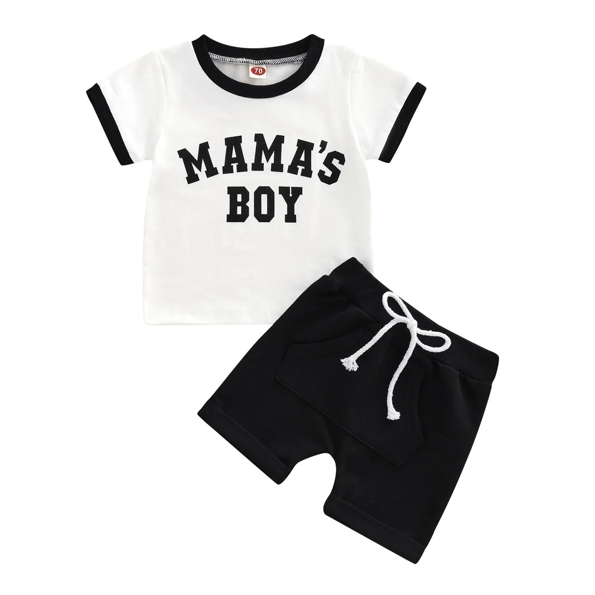 Boys 2Pcs Summer Outfits Short Sleeve Letter Print T-Shirts Pocket Shorts