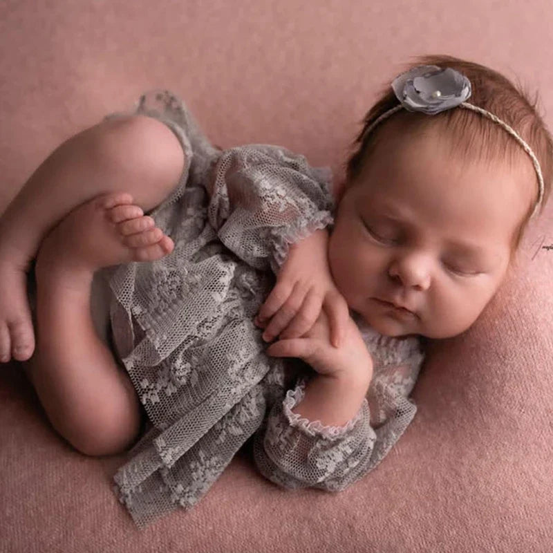 3Pcs Newborn Photography Props Baby Girl Lace Dress Infant Toddler Photo Props Headdress Outfits