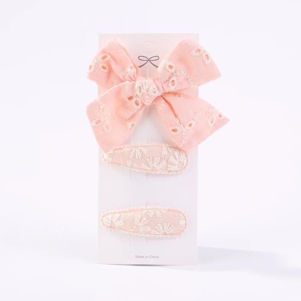 3Pcs Embroidery Flower Bow HairPins