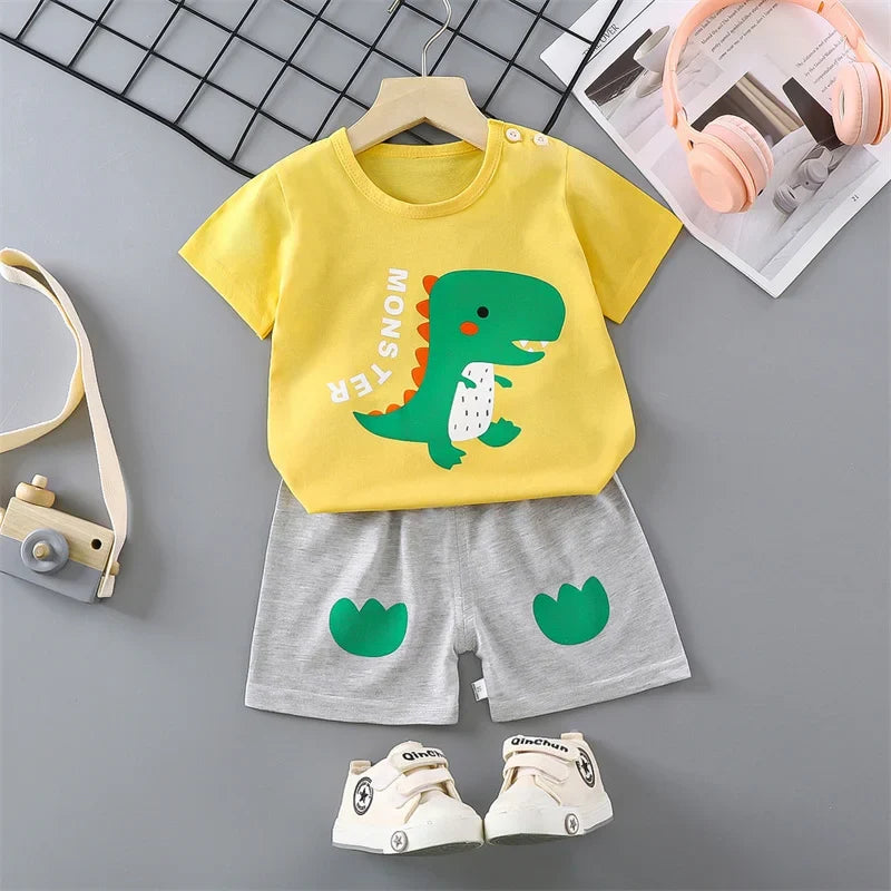 Baby Girl Clothes Sets Boy Cartoon Suit Children Short-Sleeved T-Shirt Shorts 2 Pieces New Summer Thin Casual Cute Outfit
